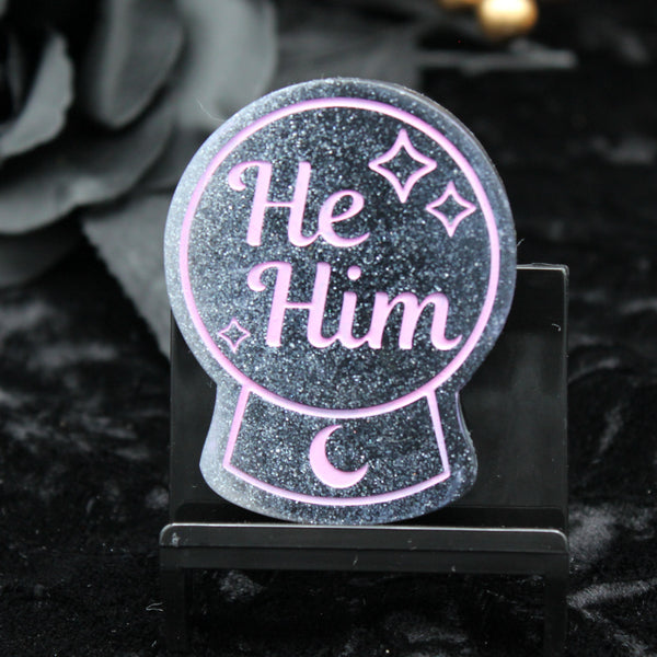 He/Him - Crystal Ball Resin Pronoun Pin