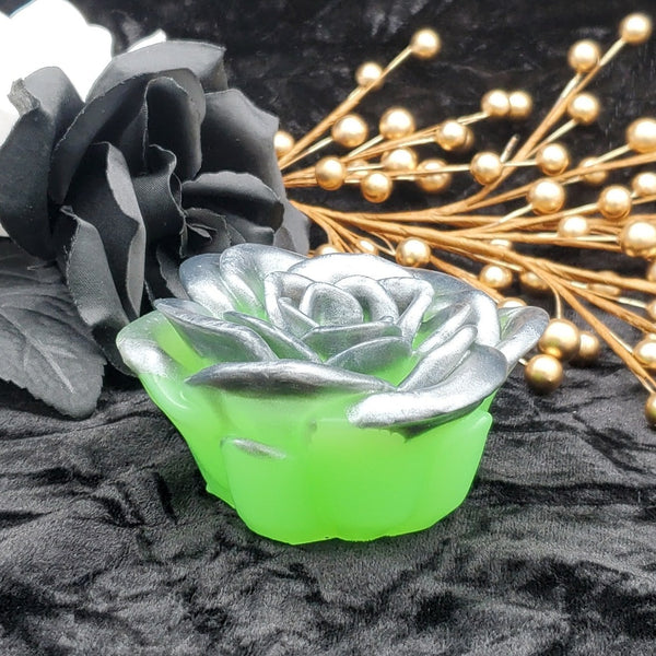 Silvery Lover's Rose - Grind/Vibe Toy & Mini Penetratable - Soft Firmness, Near Clear, GITD